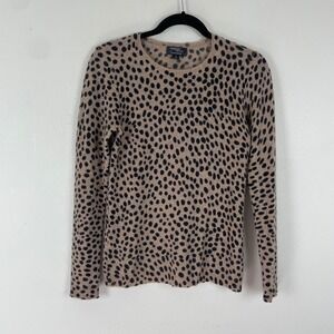 Morgan‎ Taylor 100% Cashmere Sweater Small Tan Black Animal Print Crew Neck